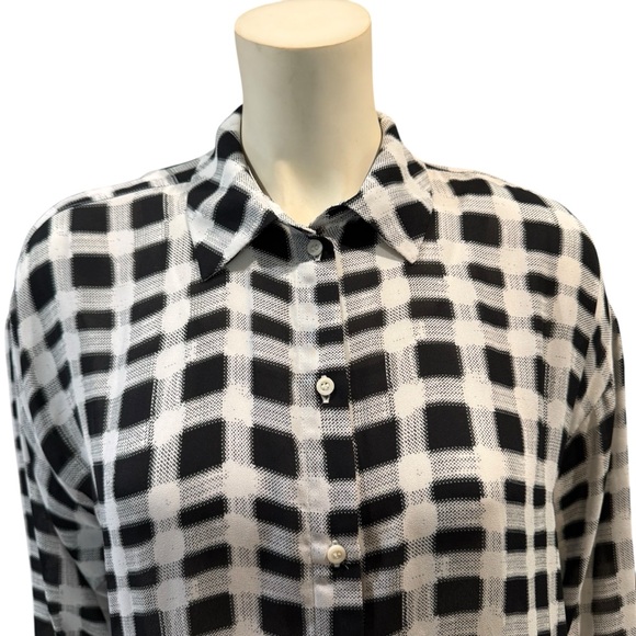 A.N.A. Black & White Checkered Chiffon Blouse - Picture 2 of 8